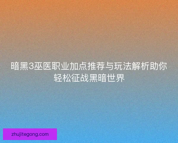 暗黑3巫医职业加点推荐与玩法解析助你轻松征战黑暗世界